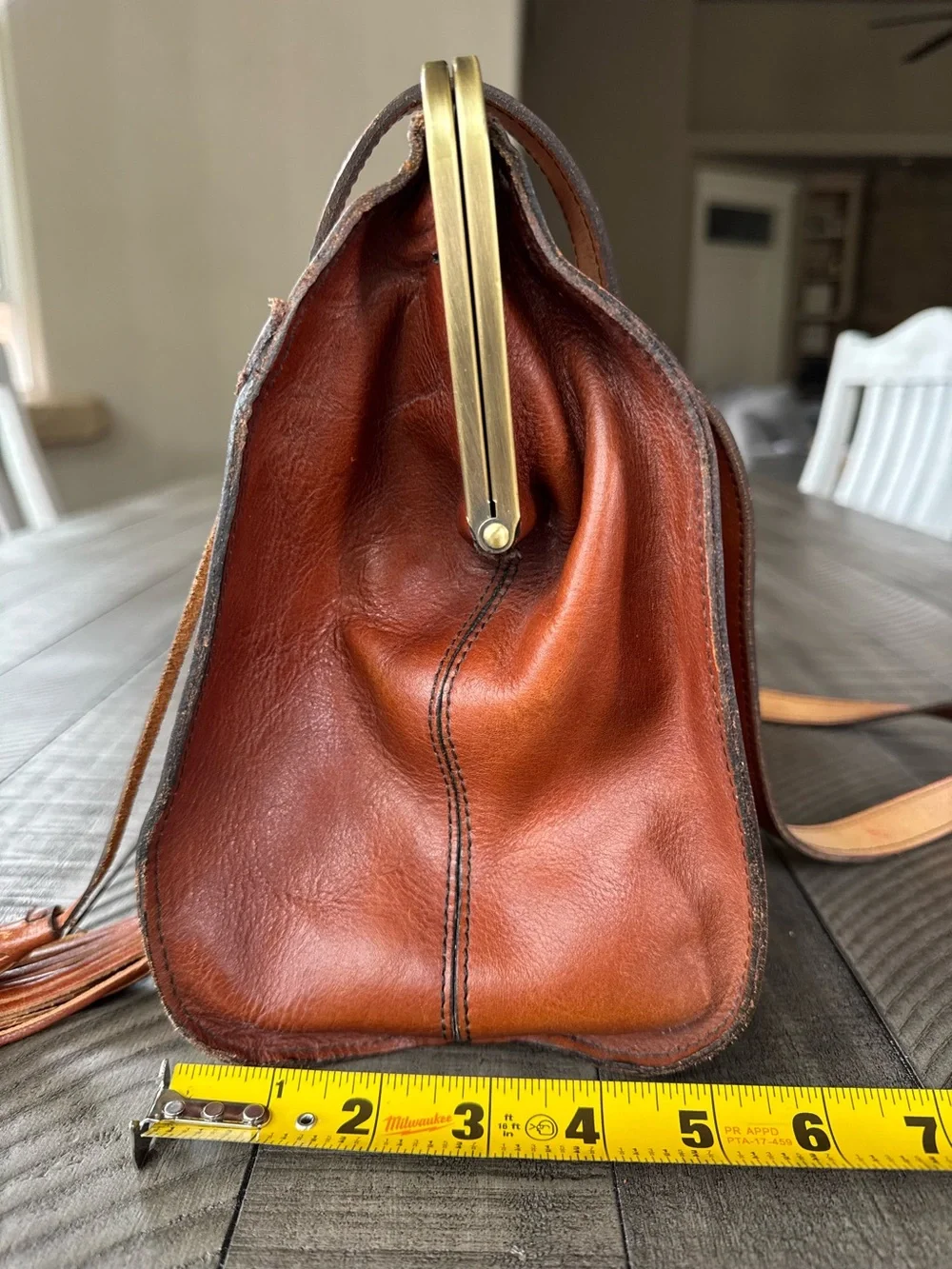 Vintage Patricia Nash Cognac Leather Frame Satchel - Shoulder Bag Purse